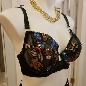 Sequin & Embroidery Underwire Mesh Bra